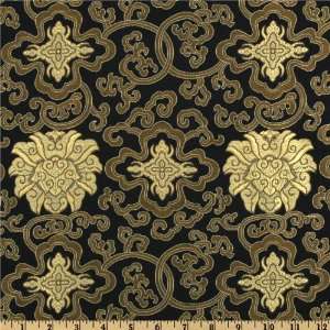  46 Wide Chinese Brocade Lattice Black Fabric By The Yard 