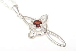STERLING Silver GARNET CELTIC CROSS and chain, Boxed  