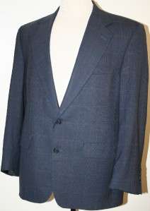   BEACH 44R Mens Navy Blue Plaid Suit Coat Blazer Sport 44 R Two Button