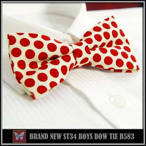 BRAND NEW RED POLKA DOTS WHITE LUXURY BOYS TUXEDO BOW TIE B583  