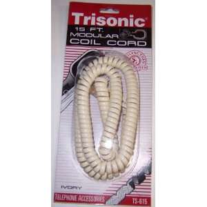  Phone Cord 15 ft. Standard Modular Coil Cord Ivory 