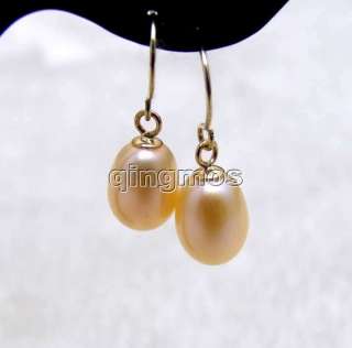 AAA 8*9MM Natural Pink Drop shape pearl with 14K gold solid hook 