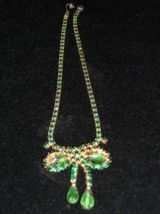 Emerald Green Rhinestone Vintage Bow Necklace Crystals Choker  