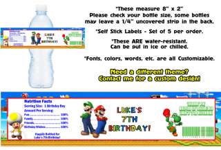 Super Mario Bros Kart Luigi Printed Water Bottle Labels ~ Birthday 