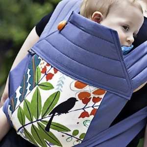 BabyHawk Mei Tai Baby Carrier Birdsong on Steely Blue with Dainty Baby 