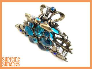 Blue Flower Butterfly Alligator Jaw Hair Clip Claw 321  