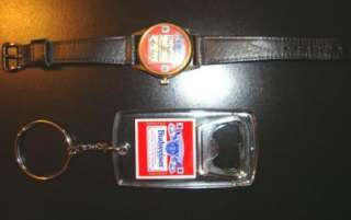 Vintage Budweiser Beer Bottle Opener Key Chain & Watch Lot of 2  