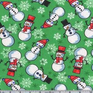  45 Wide Flannel Snowmen Green Fabric By The Yard Arts 