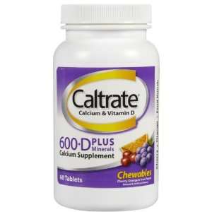  Caltrate 600+D Calcium Chewables, Assorted Fruit, 60 ct 