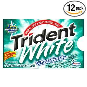 Trident White Sugarless Gum, Wintergreen, 12 Count Packages (Pack of 