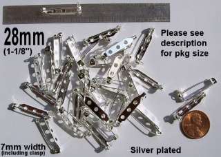 28mm Silver Plate pinback bar pin / brooch clasp 100pc  
