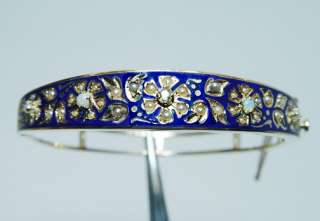 Antique European Diamond Opal Enamel Bracelet 14K Gold Estate Jewelry 