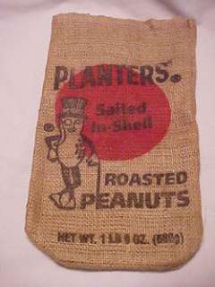 PLANTERS PEANUT BURLAP SACK 14 INCHES LONG & 8 INCHES WIDE  