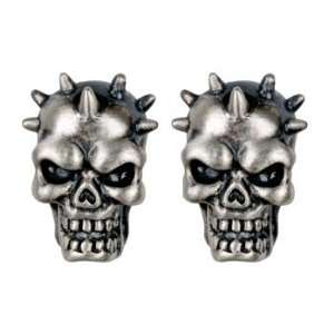 Skull with Spikes Stud Earrings   Pewter   0.5 Height 