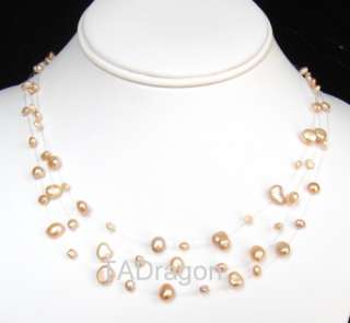 18 3 Strand Natural Pink Floating Pearl Necklace  