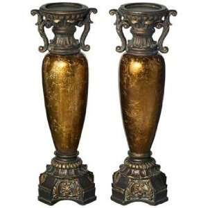    Set of 2 Bronze and Gold Crackle Candle Holders