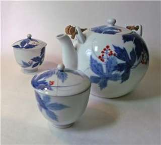 Japanese FUKAGAWA Teapot tea cups OLD blue & white porcelain Japan 