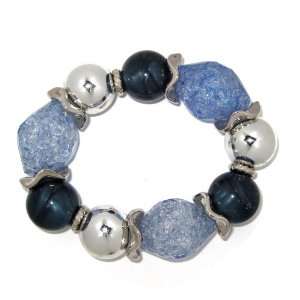   Jewelry Silvertone Metal Blue Lucite Nugget Stretch Bracelet Jewelry