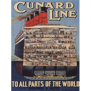 SHIP CUNARD LINE TO ALL PARTS OF THE WORLD VINTAGE POSTER CANVAS REPRO