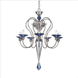   Seven Light Chandlier in Silver Crystal Color Optic Black and Clear