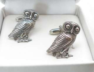Greek Owl Cufflinks in English Pewter, Hand Made  