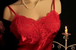 Vtg Wondermaid True Red Satin MEGA LACY Slip Nightgown 42 44 L XL 