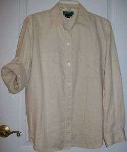 NEW Ralph Lauren TAN Shirt~Linen~L~Roll Up Tab Sleeves  