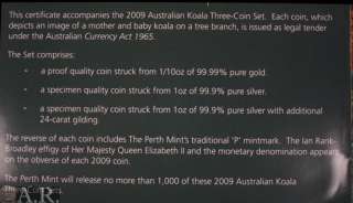 2009 AUSTRALIA Koala Gold & Silver 3 Coin Proof Set  