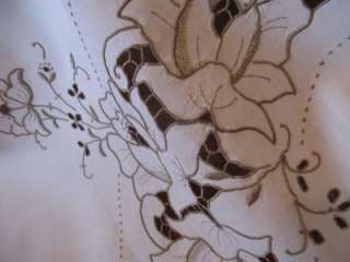Extra Large Linen Tablecloth Madeira Style Embroidery  