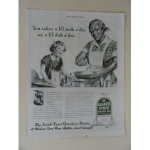 Quaker State Motor Oil. Vintage 30s full page print ad. (little girl 