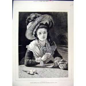  1878 Portrait Phyllis Beautiful Hat Drinking Tea Print 