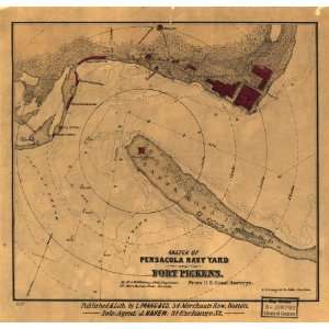  Civil War Map Sketch of Pensacola Navy Yard and Fort Pickens 