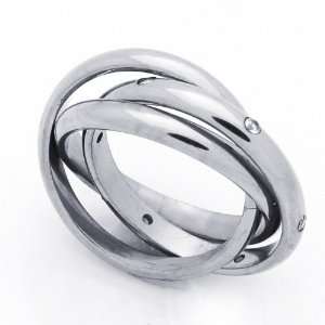  Stainless Steel Bezel Set CZ Classic Domed Trinity Wedding Band Ring 