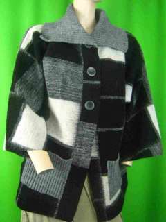   ITALY Black Gray Wool Blend Knit NEW Cardigan Sweater S  