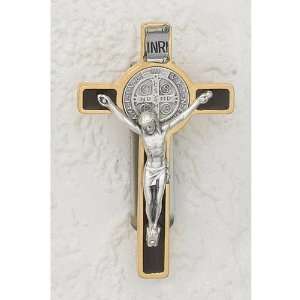  3 St. Benedict Cross Gold Plated w/Black Enamel Car Visor 