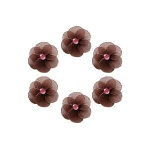  2 mini Katie flower decorations   set of 6 brown