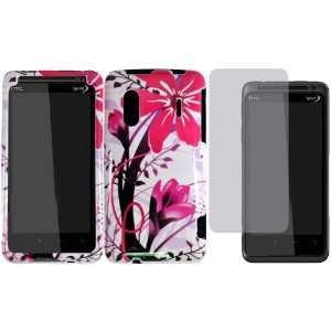  Pink Splash Hard Case Cover+LCD Screen Protector for HTC 
