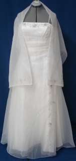 New Long Informal Wedding Gown Prom Ball Dress Gala Ivory/ Silver XL 