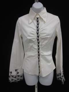 CATHERINE MALANDRINO White Black Embroidered Shirt Sz S  