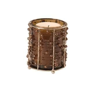 Wilco Imports Metal with Beads and Mocha Colored Glass Votive Holder 4 