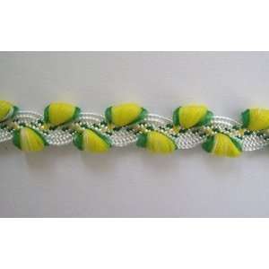 5 Yds Rose Bud Trim Yellow With Green Leaves .5 Inch Arts 