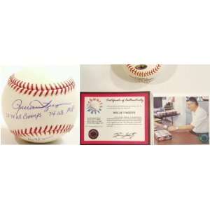  Rollie Fingers Autographed Baseball with 72 74 Champs and 