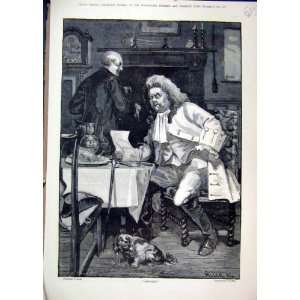  Man Sitting Table 1884 Reading Letter Butler Dog Print 