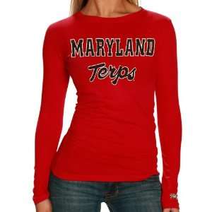 NCAA Maryland Terrapins Ladies Red Distressed University Long Sleeve 