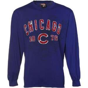  Chicago Cubs Blue Distressed Applique Fashion Long Sleeve 