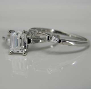   EMERALD CUT WITH BAGUETTE ACCENTS WEDDING RING SET SOLID GOLD  