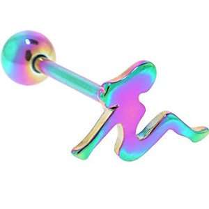   Titanium Anodized 3 D Mud Flap Girl Barbell Tongue Ring Jewelry