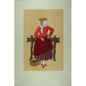  1929 Pochoir French Woman Costume Dress Privas France 
