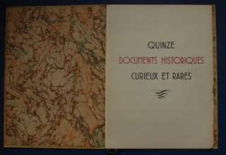 Quinze Documents Historiques Curieux et Rares  