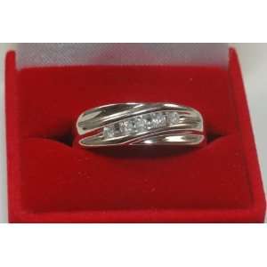    His 14k Solid White Gold and Diamond Wedding Band New Jewelry